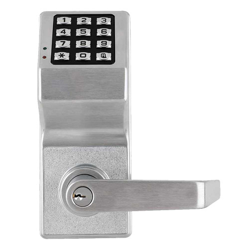 Alarm Lock DL5200 US26D Pushbutton Cylindrical Door Lock Double Sided 100 Users Weatherproof Straight Lever Satin Chrome DL5200 US26D