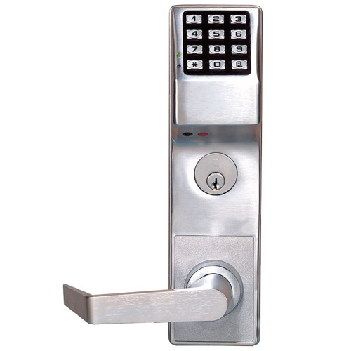 Alarm Lock DL3500CRR US26D Pushbutton Classroom Mortise Lock 300 Users 40000 Event Audit Trail Weatherproof Straight Lever Right Hand or Left Hand Reverse Satin Chrome