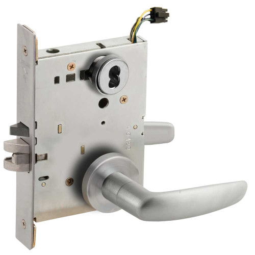 Schlage L9095ELJ 07A 626 DPS Grade 1 Electric Mortise Lock Both Sides Fail Safe with Dual Cylinder Override Schlage FSIC Less Core 07 Lever A Rose Door Position Satin Chrome Finish Field Reversible L9095ELJ 07A 626 DPS