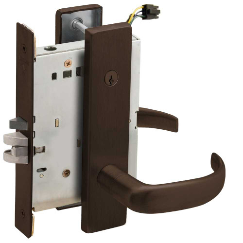 Schlage L9095EUC 17L 613 Grade 1 Electric Mortise Lock Both Sides Fail Secure with Dual Cylinder Override Concealed Cylinder S123 Keyway 17 Lever L Escutcheon Dark Oxidized Satin Bronze Oil Rubbed Finish Field Reversible L9095EUC 17L 613