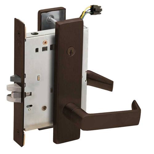Schlage L9095ELC 06L 613 Grade 1 Electric Mortise Lock Both Sides Fail Safe with Dual Cylinder Override Concealed Cylinder S123 Keyway 06 Lever L Escutcheon Dark Oxidized Satin Bronze Oil Rubbed Finish Field Reversible L9095ELC 06L 613