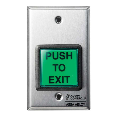 Alarm Controls TS-2 2 Green Square Button PUSH TO EXIT SPDT Momentary Single Gang Satin Stainless Steel TS-2