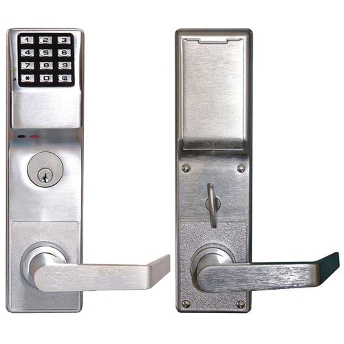 Alarm Lock DL4500DBR US26D Pushbutton Mortise Lock with Deadbolt 2000 Users 40000 Event Audit Trail Weatherproof Straight Lever Satin Chrome Finish Right-Handed or Left-Hand Reverse DL4500DBR US26D