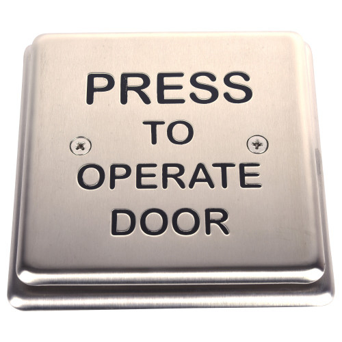 Norton 501 Stainless Steel Push Plate Door Switch 4-1/2 x 4-1/2 PRESS TO OPERATE DOOR Black Letters