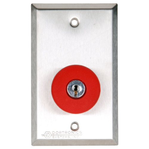 Dortronics 5211-MP23/KR 5210 Series Exit Push Button 1-9/16 Diameter Duress Push Button DPST Latching/Key Reset on Single Gang Plate