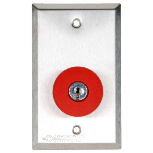 Dortronics 5211-MP23/KR 5210 Series Exit Push Button 1-9/16 Diameter Duress Push Button DPST Latching/Key Reset on Single Gang Plate 5211-MP23/KR