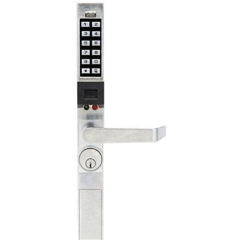 Alarm Lock PDL1300ET/26D Pushbutton Exit Trim with Prox Reader 2000 Users 40000 Event Audit Trail Straight Lever Satin Chrome