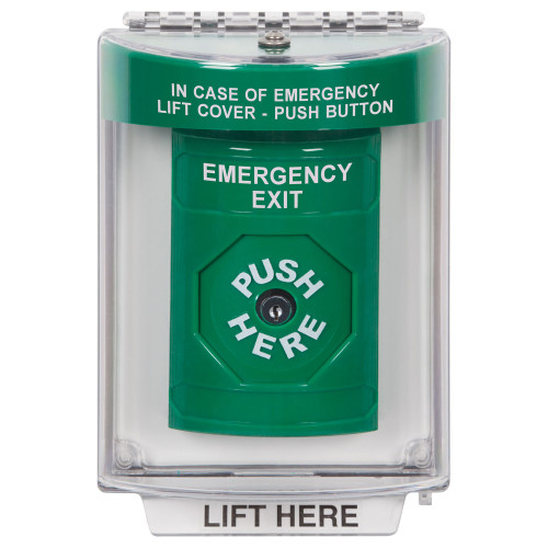 STI SS2140EX-EN Stopper Station Green Flush Cover Universal Stopper Horn Key-to-Reset EMERGENCY EXIT English