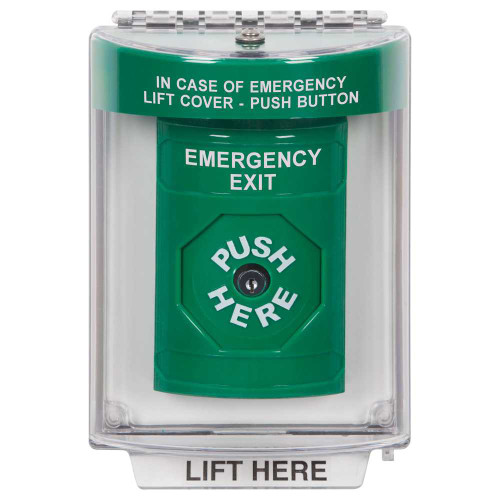 STI SS2140EX-EN Stopper Station Green Flush Cover Universal Stopper Horn Key-to-Reset EMERGENCY EXIT English SS2140EX-EN