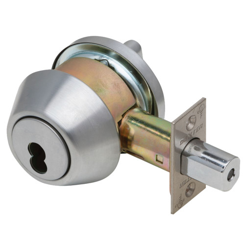 Dexter DB1000-SCT-626-SFIC Grade 1 Single Cylinder Deadbolt 2-3/8 or 2-3/4 Adjustable Backset SFIC Prep Less Core Satin Chrome Finish Non-Handed