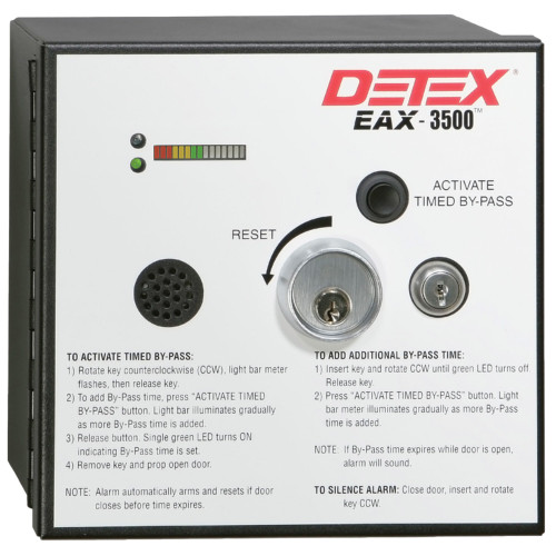Detex EAX-3500 EAX-3500 Series - Surface Mount Only 24VAC/DC Hardwired Timed Bypass Exit Alarm with Rechargeable Battery EA-561 Warning Sign Included