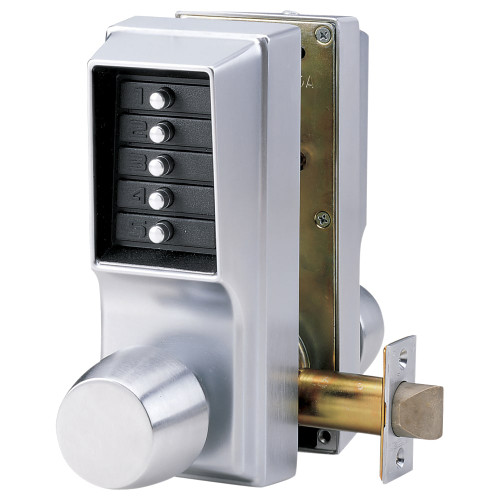 Kaba Simplex EE1011/EE1011-26D-41 Cylindrical Knob Lock Combination Entry Only Combination Exit Only 2-3/4 Backset 1/2 Throw Latch Satin Chrome