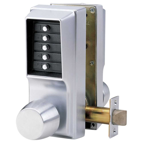 Kaba Simplex EE1011/EE1011-26D-41 Cylindrical Knob Lock Combination Entry Only Combination Exit Only 2-3/4 Backset 1/2 Throw Latch Satin Chrome EE1011/EE1011-26D-41