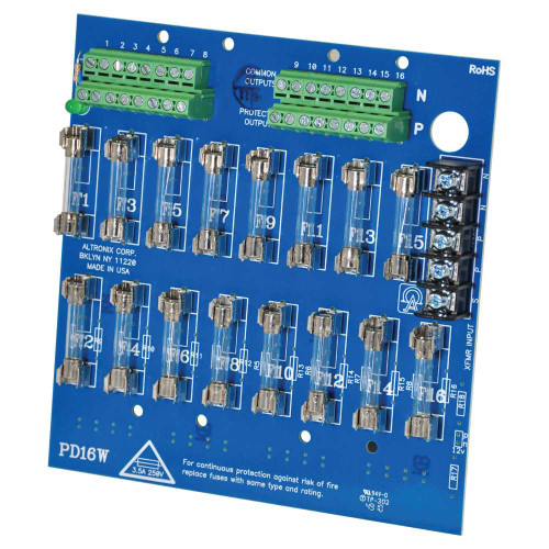 Altronix PD16W Power Distribution Module 12/24VDC Up to 10A Input 16 Fused Outputs Up to 28VAC/DC PD16W