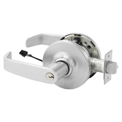 Sargent 25RXSG-10XG70 GL 26D Grade 1 Electrified Cylindrical Lock Fail Safe L Lever G Rose 6-Pin Cylinder Deadlatch 5 Backset Request to Exit Satin Chrome Antimicrobial Finish Non-Handed 25RXSG-10XG70 GL 26D