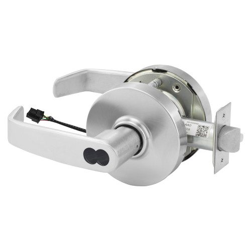 Sargent 2570SG-10XG71 LL 26D Grade 1 Electrified Cylindrical Lock Fail Secure L Lever L Rose SFIC Prep Disposable Core Deadlatch 5 Backset Satin Chrome Antimicrobial Finish Non-Handed