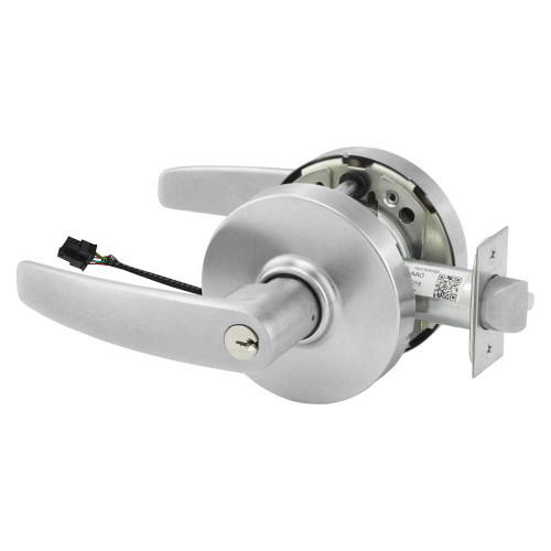 Sargent 25RXSG-10XG70 LB 26D Grade 1 Electrified Cylindrical Lock Fail Safe B Lever L Rose 6-Pin Cylinder Deadlatch 5 Backset Request to Exit Satin Chrome Antimicrobial Finish Non-Handed 25RXSG-10XG70 LB 26D