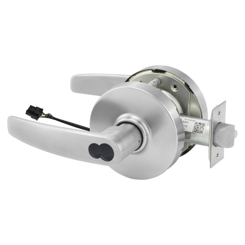 Sargent 2560RXSG-10XG71 LB 26D Grade 1 Electrified Cylindrical Lock Fail Secure B Lever L Rose LFIC Prep Disposable Core Deadlatch 5 Backset Request to Exit Satin Chrome Antimicrobial Finish Non-Handed