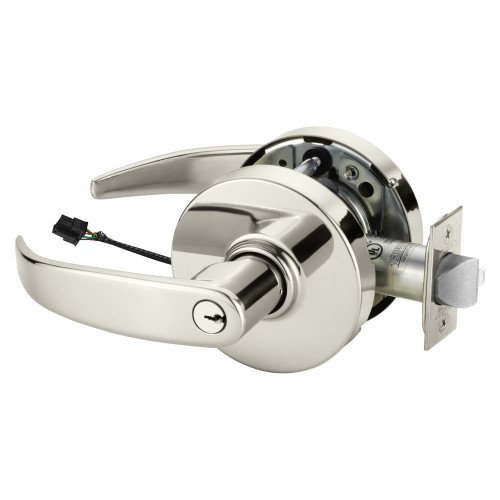 Sargent 25-10XG71 LP 14 Grade 1 Electrified Cylindrical Lock Fail Secure P Lever L Rose 6-Pin Cylinder Deadlatch 5 Backset Bright Nickel Plated Clear Coated Finish Non-Handed
