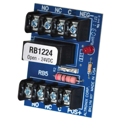 Altronix RB1224 Relay Module 12/24VDC Operation at 75mA Draw 5A/220VAC or 28VDC DPDT Contact Rating RB1224