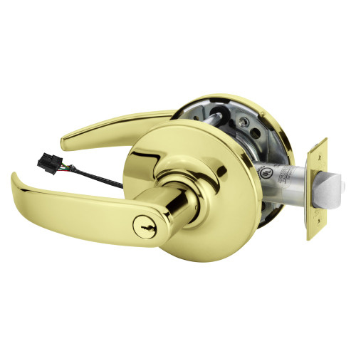 Sargent RXSC-10XG71 GP 3 Grade 1 Electrified Cylindrical Lock Fail Secure P Lever G Rose 6-Pin Cylinder Schlage C Keyway Deadlatch Request to Exit Bright Brass Finish Non-Handed