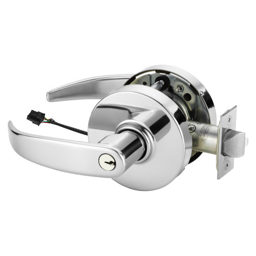 Sargent RXSC-10XG71 LP 26 Grade 1 Electrified Cylindrical Lock Fail Secure P Lever L Rose 6-Pin Cylinder Schlage C Keyway Deadlatch Request to Exit Bright Chrome Finish Non-Handed