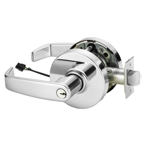 Sargent 25RXSC-10XG71 LL 26 Grade 1 Electrified Cylindrical Lock Fail Secure L Lever L Rose 6-Pin Cylinder Schlage C Keyway Deadlatch 5 Backset Request to Exit Bright Chrome Finish Non-Handed 25RXSC-10XG71 LL 26