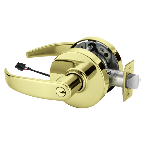 Sargent 23RX-10XG71 LP 3 Grade 1 Electrified Cylindrical Lock Fail Secure P Lever L Rose 6-Pin Cylinder Deadlatch Request to Exit 3-3/4 Backset Bright Brass Finish Non-Handed