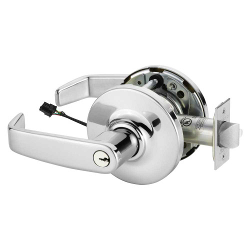 Sargent 25RX-10XG70 GL 26 Grade 1 Electrified Cylindrical Lock Fail Safe L Lever G Rose 6-Pin Cylinder Deadlatch 5 Backset Request to Exit Bright Chrome Finish Non-Handed 25RX-10XG70 GL 26