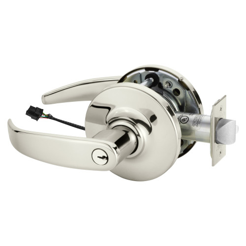 Sargent 25RXSC-10XG70 GP 14 Grade 1 Electrified Cylindrical Lock Fail Safe P Lever G Rose 6-Pin Cylinder Schlage C Keyway Deadlatch 5 Backset Request to Exit Bright Nickel Plated Clear Coated Finish Non-Handed