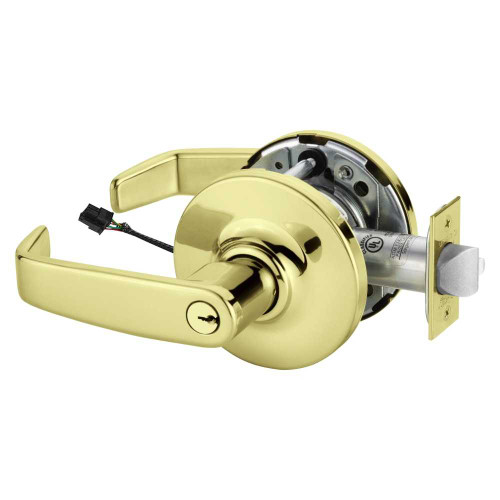 Sargent 25RX-10XG71 GL 3 Grade 1 Electrified Cylindrical Lock Fail Secure L Lever G Rose 6-Pin Cylinder Deadlatch 5 Backset Request to Exit Bright Brass Finish Non-Handed 25RX-10XG71 GL 3