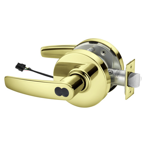 Sargent 2570RX-10XG70 LB 3 Grade 1 Electrified Cylindrical Lock Fail Safe B Lever L Rose SFIC Prep Disposable Core Deadlatch 5 Backset Request to Exit Bright Brass Finish Non-Handed