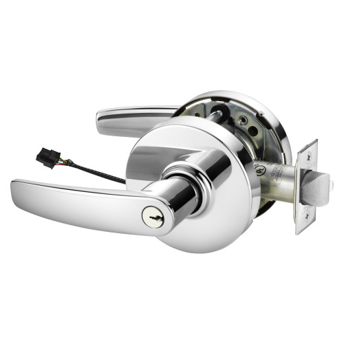 Sargent 23SC-10XG71 LB 26 Grade 1 Electrified Cylindrical Lock Fail Secure B Lever L Rose 6-Pin Cylinder Schlage C Keyway Deadlatch 3-3/4 Backset Bright Chrome Finish Non-Handed