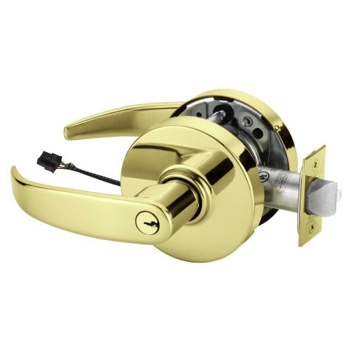 Sargent 25RXSC-10XG71 LP 3 Grade 1 Electrified Cylindrical Lock Fail Secure P Lever L Rose 6-Pin Cylinder Schlage C Keyway Deadlatch 5 Backset Request to Exit Bright Brass Finish Non-Handed 25RXSC-10XG71 LP 3