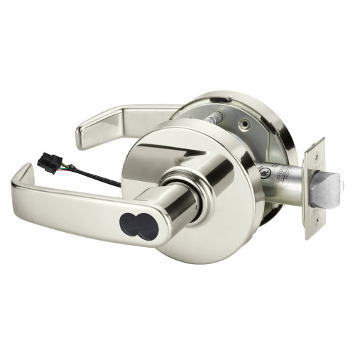 Sargent 2360-10XG70 LL 14 Grade 1 Electrified Cylindrical Lock Fail Safe L Lever L Rose LFIC Prep Disposable Core Deadlatch 3-3/4 Backset Bright Nickel Plated Clear Coated Finish Non-Handed