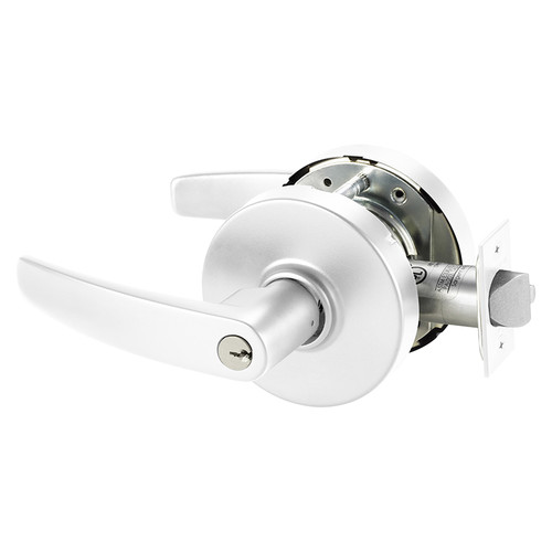 Sargent 2570-10XG71 LB WSP Grade 1 Electrified Cylindrical Lock Fail Secure B Lever L Rose SFIC Prep Disposable Core Deadlatch 5 Backset White Suede Powder Coat Finish Non-Handed