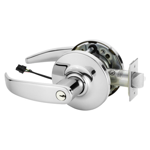 Sargent 23-10XG71 GP 26 Grade 1 Electrified Cylindrical Lock Fail Secure P Lever G Rose 6-Pin Cylinder Deadlatch 3-3/4 Backset Bright Chrome Finish Non-Handed