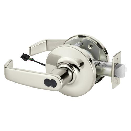 Sargent 2370RX-10XG70 GL 14 Grade 1 Electrified Cylindrical Lock Fail Safe L Lever G Rose SFIC Prep Disposable Core Deadlatch Request to Exit 3-3/4 Backset Bright Nickel Plated Clear Coated Finish Non-Handed