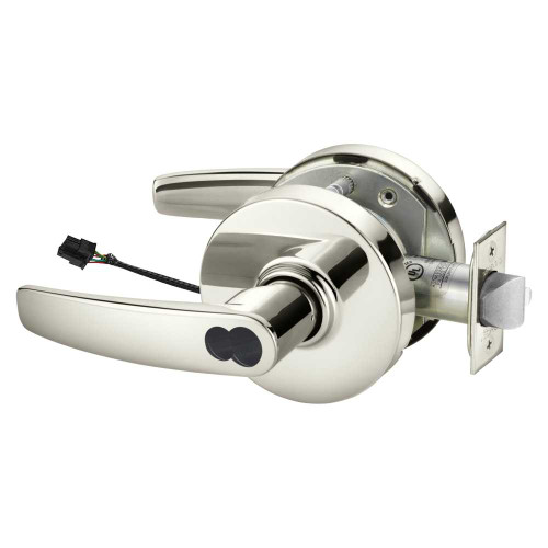 Sargent 25RXSF-10XG70 LB 14 Grade 1 Electrified Cylindrical Lock Fail Safe B Lever L Rose Schlage FSIC Prep Less Core Deadlatch 5 Backset Request to Exit Bright Nickel Plated Clear Coated Finish Non-Handed 25RXSF-10XG70 LB 14