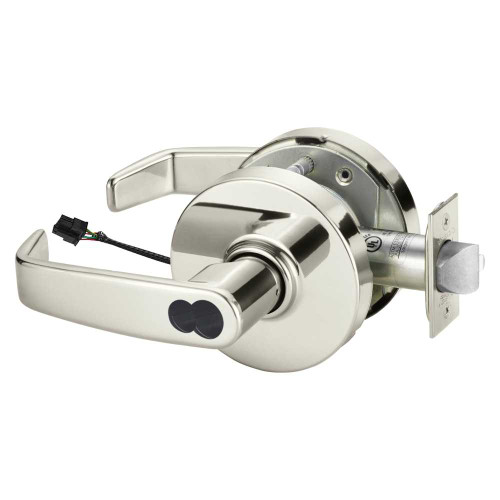 Sargent 2560RX-10XG71 LL 14 Grade 1 Electrified Cylindrical Lock Fail Secure L Lever L Rose LFIC Prep Disposable Core Deadlatch 5 Backset Request to Exit Bright Nickel Plated Clear Coated Finish Non-Handed 2560RX-10XG71 LL 14