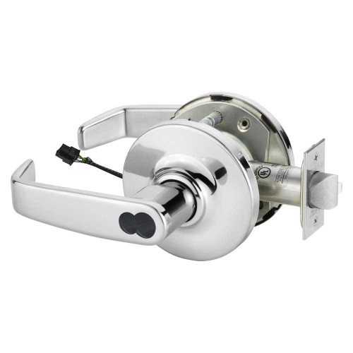 Sargent 2560RX-10XG71 GL 26 Grade 1 Electrified Cylindrical Lock Fail Secure L Lever G Rose LFIC Prep Disposable Core Deadlatch 5 Backset Request to Exit Bright Chrome Finish Non-Handed 2560RX-10XG71 GL 26