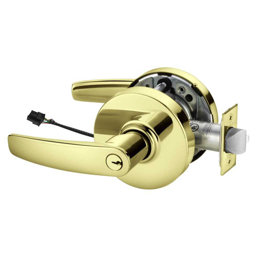 Sargent 25SC-10XG70 LB 3 Grade 1 Electrified Cylindrical Lock Fail Safe B Lever L Rose 6-Pin Cylinder Schlage C Keyway Deadlatch 5 Backset Bright Brass Finish Non-Handed 25SC-10XG70 LB 3