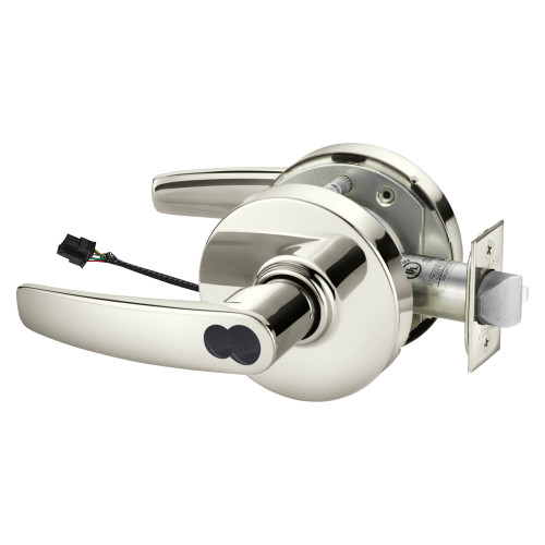 Sargent 23RXSF-10XG71 LB 14 Grade 1 Electrified Cylindrical Lock Fail Secure B Lever L Rose Schlage FSIC Prep Less Core Deadlatch Request to Exit 3-3/4 Backset Bright Nickel Plated Clear Coated Finish Non-Handed
