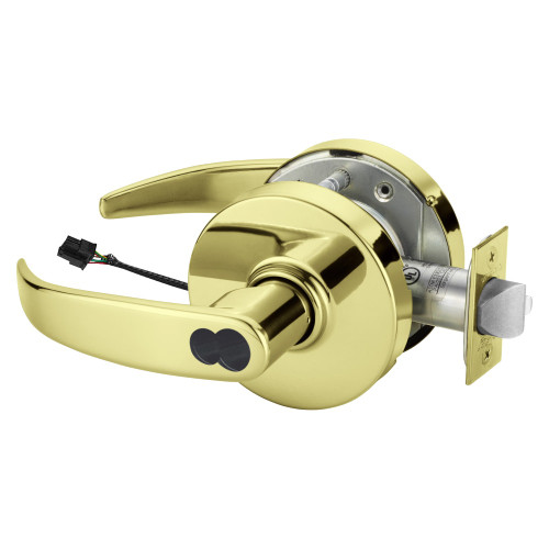 Sargent 23SF-10XG70 LP 3 Grade 1 Electrified Cylindrical Lock Fail Safe P Lever L Rose Schlage FSIC Prep Less Core Deadlatch 3-3/4 Backset Bright Brass Finish Non-Handed