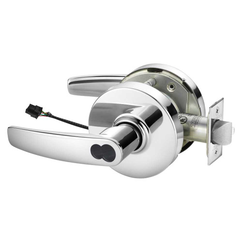 Sargent 2360-10XG70 LB 26 Grade 1 Electrified Cylindrical Lock Fail Safe B Lever L Rose LFIC Prep Disposable Core Deadlatch 3-3/4 Backset Bright Chrome Finish Non-Handed 2360-10XG70 LB 26