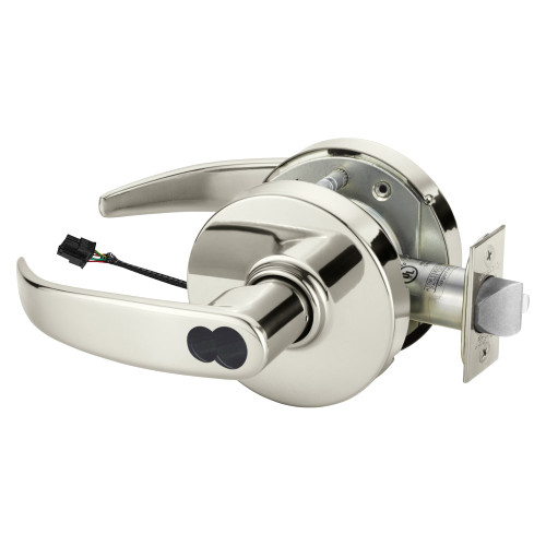 Sargent 2360-10XG70 LP 14 Grade 1 Electrified Cylindrical Lock Fail Safe P Lever L Rose LFIC Prep Disposable Core Deadlatch 3-3/4 Backset Bright Nickel Plated Clear Coated Finish Non-Handed