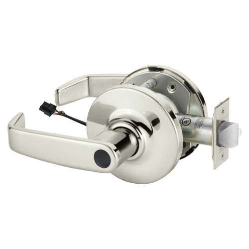 Sargent 25LCRX-10XG71 GL 14 Grade 1 Electrified Cylindrical Lock Fail Secure L Lever G Rose Less Cylinder Deadlatch 5 Backset Request to Exit Bright Nickel Plated Clear Coated Finish Non-Handed 25LCRX-10XG71 GL 14