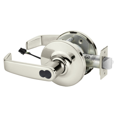 Sargent 2360-10XG70 GL 14 Grade 1 Electrified Cylindrical Lock Fail Safe L Lever G Rose LFIC Prep Disposable Core Deadlatch 3-3/4 Backset Bright Nickel Plated Clear Coated Finish Non-Handed