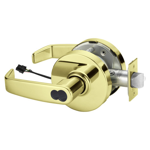 Sargent 2360-10XG70 LL 3 Grade 1 Electrified Cylindrical Lock Fail Safe L Lever L Rose LFIC Prep Disposable Core Deadlatch 3-3/4 Backset Bright Brass Finish Non-Handed