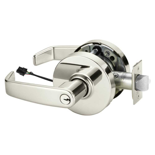 Sargent 25SC-10XG71 LL 14 Grade 1 Electrified Cylindrical Lock Fail Secure L Lever L Rose 6-Pin Cylinder Schlage C Keyway Deadlatch 5 Backset Bright Nickel Plated Clear Coated Finish Non-Handed 25SC-10XG71 LL 14